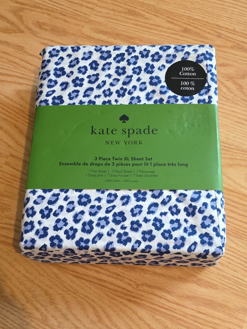 kate spade Blue and White Leopard Print Twin XL Sheet Set